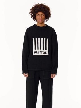 Louis Vuitton Black Knit Logo Sweater XXL  Barcode Graphic Rare Runway